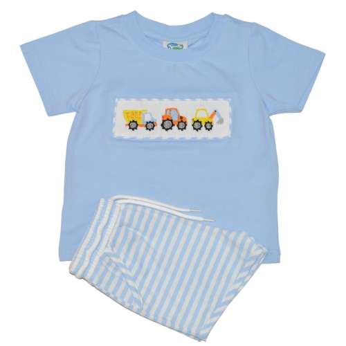 Construction Set- Hand Smocked Construction Equipment Shirt and Shorts Set