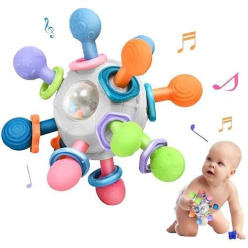 Baby Montessori Teething Toys for 0-6 6-12 Months Infant Teethers Sensory Toys for Babies 0 3 6 9 12 18 Months Learning Developmental Chew Rattle Toys Shower Gifts for 1 2 Year Old Girls Boys White