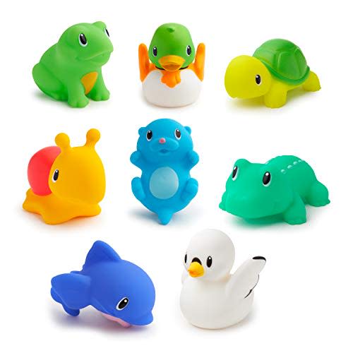 Munchkin Baby Bath Toy Squirts for Babies and Toddlers 9 Months and Up, Lake Animal Squirters, 8 Pack