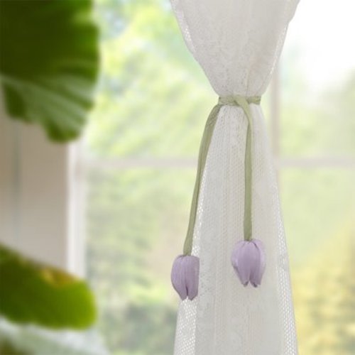 yulier Tulips Curtain Tiebacks Clearance, Spring Decorative Curtain Holdbacks Rope with Tulip Flowers, Home Office Outdoor Curtain Tie Backs Drapes Fasteners Floral Rope, Purple
