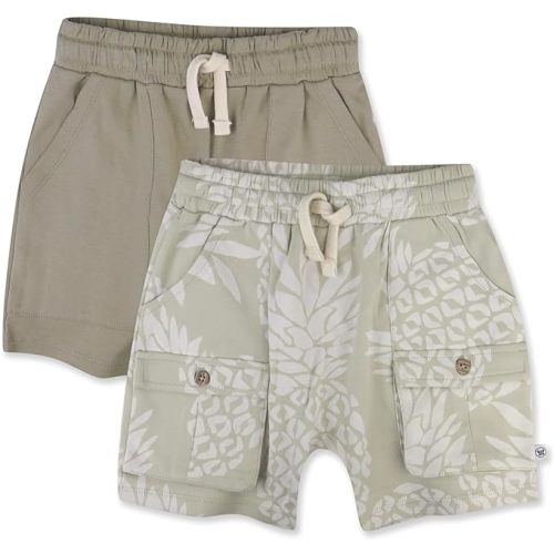 HonestBaby Unisex-Baby 2-Pack Cargo Shorts 100% Organic Cotton for Infant Baby and Toddler, Boys, Girls
