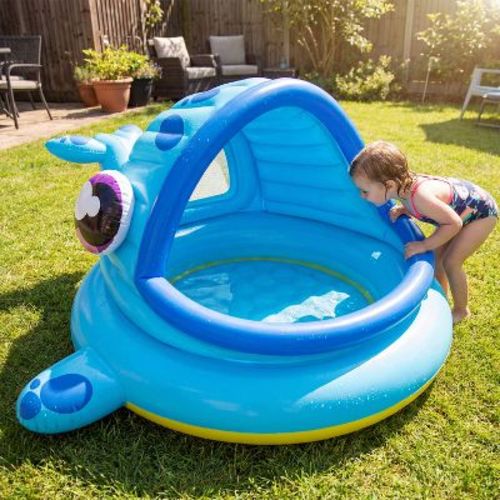 Joyfy Inflatable Outdoor Kiddie Pool, Whale Baby Pool Tent, Kids Shade Swimming Pool, Blow Up Infant Pool for Summer Party Water Beach Fun