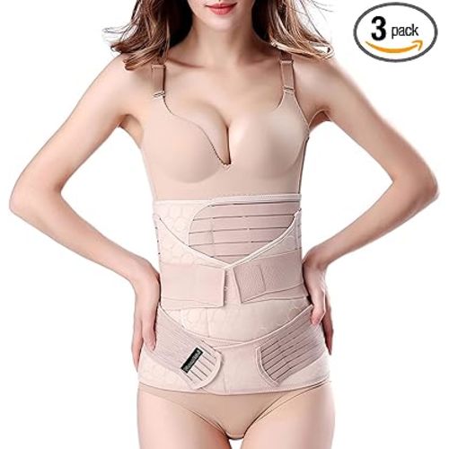 3 in 1 Postpartum Belly Band - Postpartum Belly Support Recovery Wrap, After Birth Brace, Slimming Girdles, Body Shaper Waist Shapewear, Post Surgery Pregnancy Belly Support Band (S/M, Beige)