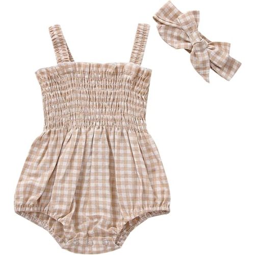 MERSARIPHY Newborn Baby Girl Summer Clothes Cotton Linen Bodysuit Romper Floral Pleated Tops with Headband