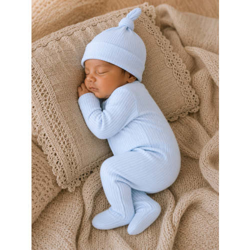 Baby Blue / Ribbed 2-Way Zip Footie