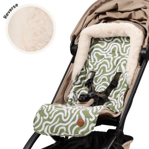 Reversible Pram Liner - Green Squiggle/Faux Fur