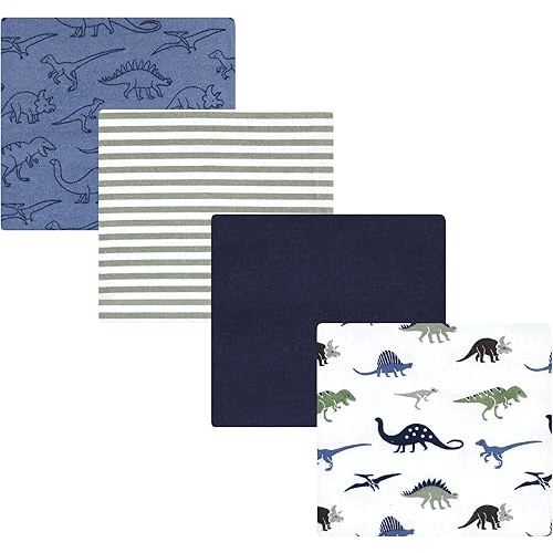 Hudson Baby Unisex Baby Cotton Flannel Receiving Blankets, Blue Green Dino, One Size