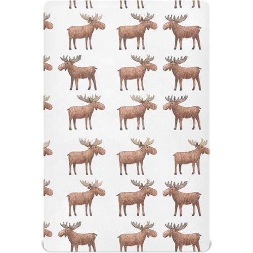 Brown Deers Moose Elk Crib Sheets Soft Breathable Fitted Baby Crib Sheets Mattress Cover for Girls Boys, 52" x 28" x 9"