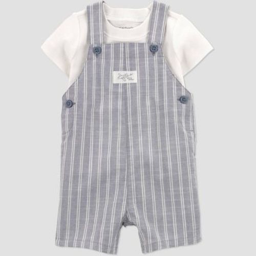 Carter's Just One You® Baby Boys' 2pc Striped Shark Overalls Set - Blue 3M