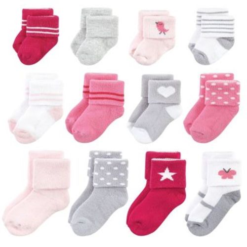 Hudson Baby Infant Girl Grow With Me Socks 12pk, Bird, 0-24 Months