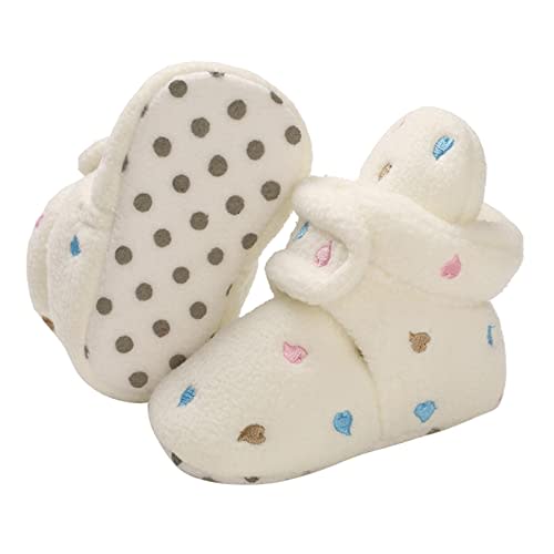 Baby Fleece Booties Newborn Warm Slippers Cozy Winter Boots Sock Shoes Infant Crib Bootie with Non Skid Bottom 0-18Month