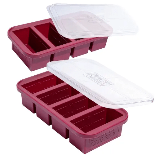 Souper Cubes 1 Cup Silicone Freezer Tray with Lids, Perfect for Storing Broth, Leftovers, Rice, Sauce and More, Silicone Soup Freezer Molds for Meal Prepping - Cranberry - 2-Pack