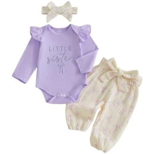 Kaipiclos Newborn Baby Girl Clothes Little Sister Outfit Long Sleeves Romper Pants Baby Clothes for Girls 0 3 6 12 18 Months