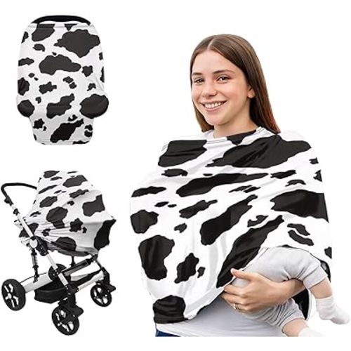 Cow Print Baby Stuff Car Seat Cover for Baby Carseat Covers for Girl Boy Stretchy Soft Breathable Nursing Cover Breastfeeding Infant Unverisal Fit Car Seat Canopy Carrier Cover