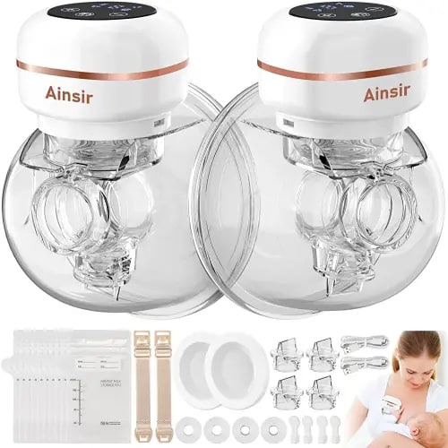 Wearable Breast Pump, Portable Hands Free Breast Pump, LED Display, Low Noise &Painless Breastfeeding, 3 Modes & 9 Levels, Electric Breast Pump, 2 Pack