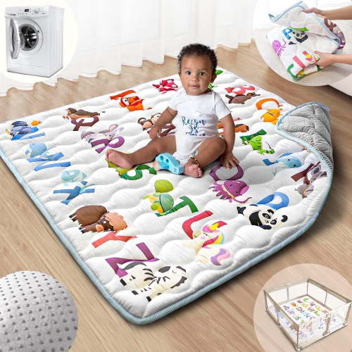 Beavtaens Baby Play Mat for Floor, Fits 43x43 Playpen, Non-Slip, Soft for Infants, 0-4 Years (Animal)