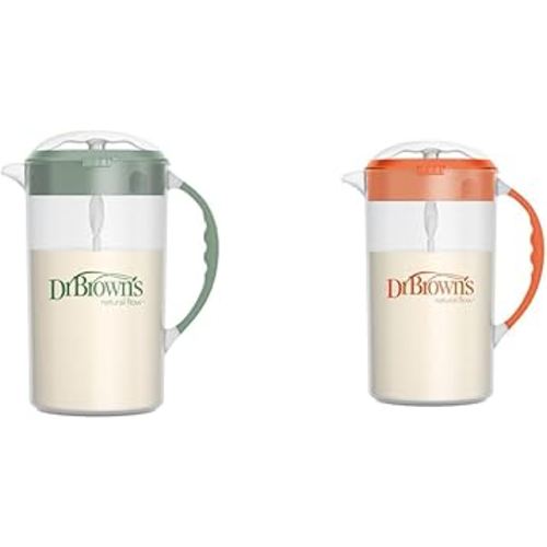 Dr. Brown's 32oz Baby Formula Mixing Pitcher with Adjustable Stopper, Locking Lid & No Drip Spout, Olive & Orange