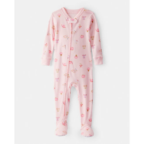 Baby Girl Paint Floral 100% Cotton Long-Sleeve 2-Way Zip 1-Piece Pajamas - Pink - Carter's | Carter's