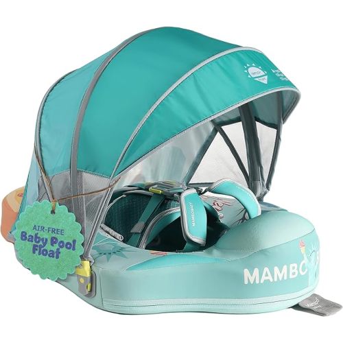 MAMBOBABYFLOAT Sunny Navigator Baby Pool Float with Canopy — Safe, Comfortable, Adjustable Axolotl Pool Float w/Sun Protection, Air-Free Foam Technology, 5-Way Buckle System