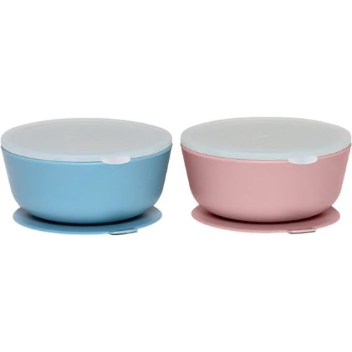WeeSprout Suction Bowls for Baby & Toddlers (Set of 2) - 100% Silicone w/Plastic Lid - Leak Proof Feeding Supplies - Dishwasher & Microwave Safe Infant Dinnerware w/Extra Strong Base