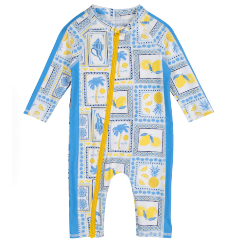Sunsuit - Long Sleeve Romper Swimsuit | "Mediterranean Lemons" 6-12 Months