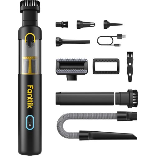 Fanttik Slim V8 APEX Car Vacuum, 4-in-1 Portable Mini Cordless Vacuum with 19000pa Suction Power, Type-C Charge, 2 Suction Modes, Handheld Vacuum for Small Jobs, Car, Office Desk, Keyboards (Black)