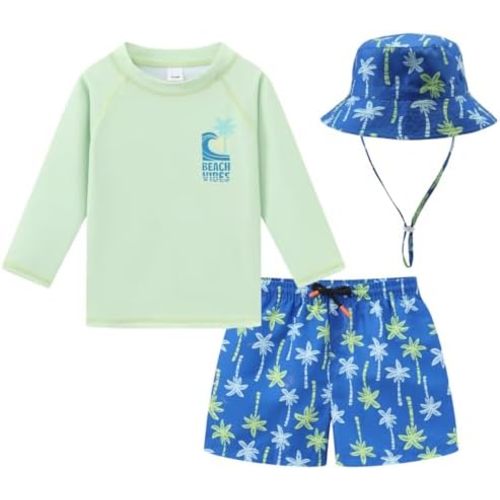 Toddlers Baby Boys' 3-Piece Swimsuit Trunk Rashguard Set and Sun Hat Swimwear Bathing Suit UPF 50+