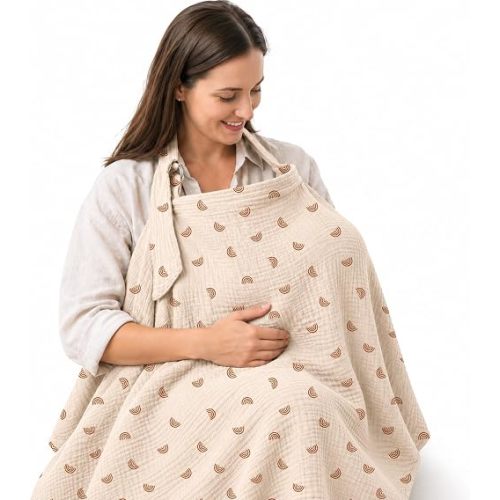 100% Muslin Cotton Nursing Cover with Arch Neckline for Women