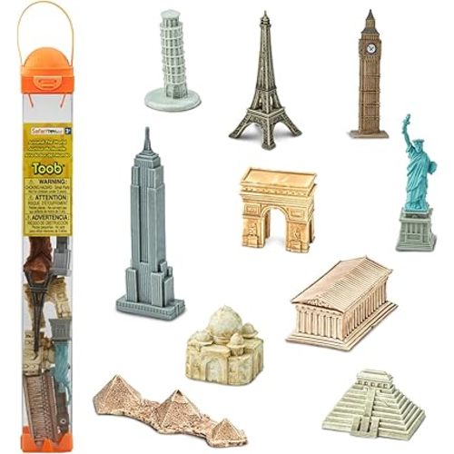 Safari Ltd. Around The World TOOB - 10 Figurines: Leaning Tower of Pisa, Eiffel Tower, Taj Mahal, Statue of Liberty, Giza Pyramids, & More - Educational Toy Figures For Boys, Girls & Kids Ages 3+