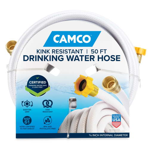 Camco TASTEPURE 50-Foot RV Drinking Water Hose - Lead-Free, PVC, White (22793)