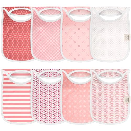 KeaBabies 8-Pack Baby Bibs for Boys, Girls - Pullover Bibs for Drooling Teething Baby Girl & Boy Toddler, Newborn, Soft & Absorbent, Cute Colors, Large Torso Coverage Keep Infant Clean & Dry (Blush)