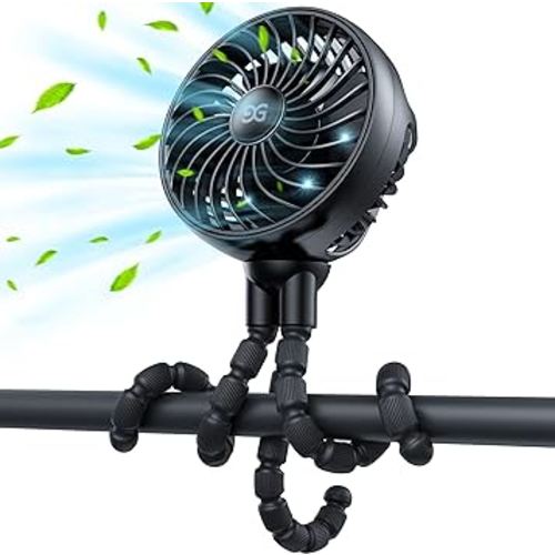 GUSGU Stroller Fan Clip on for Baby, Flexible Tripod & Rechargeable Battery, Small Personal Fan, Mini Portable Fan for Travel, Handheld, Car, Bed (Black)
