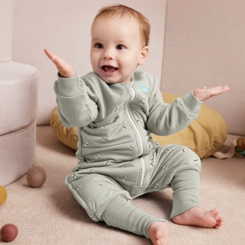 Sleep Suit Long Sleeve 2.5 TOG Cotton Olive Bees