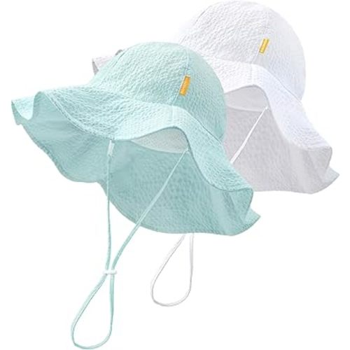 HONGTEYA Baby Sun Hat Toddler Girl Beach Hat Adjustable Outdoor Summer Hat UPF 50+ Sun Protection Wide Brim Infant Kids