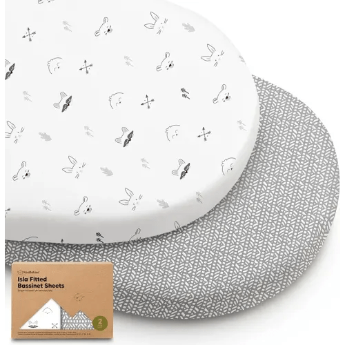 2-Pack Baby Bassinet Sheets Girl, Boy - 33x17 Viscose Derived from Bamboo Bedside Mattress Fitted Bassinet Sheets, Compatible with Halo Bassinest Swivel Sleeper, Baby Delight, Graco (Nordic)