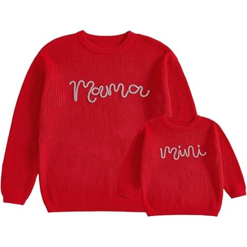 Mommy and Me Matching Outfits Mama and Mini Long Sleeve Crewneck Sweater Pullover Tops Mother Baby Matching Clothes
