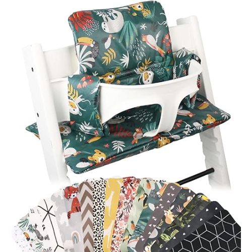 UKJE Cushion Compatible with Stokke Tripp Trapp - Soft Seat Cushion for Infants, Babies & Toddlers, High Chair Accessories, Cotton Fabric Insert, Easy to Install, Handmade in Europe (Green Monkey)