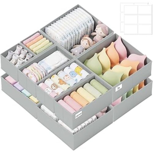 Drawer Organizer Storage for Clothes, Socks, 10 Pack, Grey