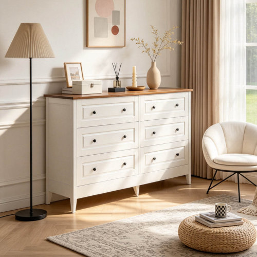 Gracie Oaks 6-Drawer Modern White Dresser for Bedroom