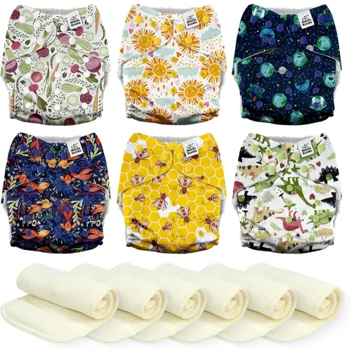 Mama Koala 3.0 Cloth Diapers for Babies, 6 Pack One Size Washable and Reusable Pocket Diapers for Newborns and Toddlers (Animals and Earth)
