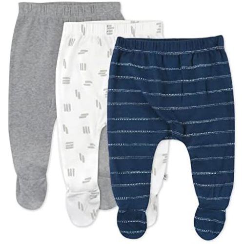 HonestBaby Baby 3-Pack Footed Pants Roomy Fit Pull on Bottoms 100% Organic Cotton for Infant Baby Boys, Girls, Unisex