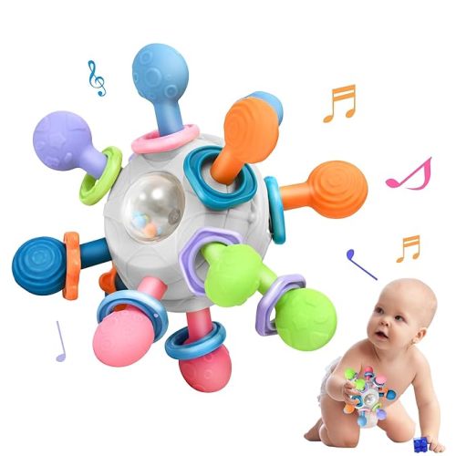 Baby Montessori Teething Toys for 0-6 6-12 Months BPA Free Sensory Toys for Babies 0 3 6 9 12 18 Months Newborn Infant Learning Developmental Chew Rattle Toys Shower Gifts for 1 2 Year Old Girls Boys