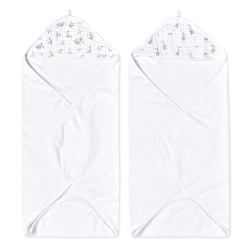 aden + anais Essentials Hooded Baby Bath Towel, Super Soft 100% Cotton, 2 Pack, Country Floral