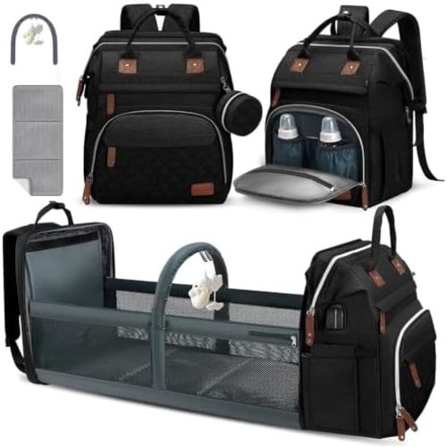 Diaper Bag Backpack, Large Baby Bag with Changing Pad, Thick Padded Back & Straps, Laptop Compartment, Waterproof Travel Backpack with USB Port, Multi-Function for Mom & Dad, Black