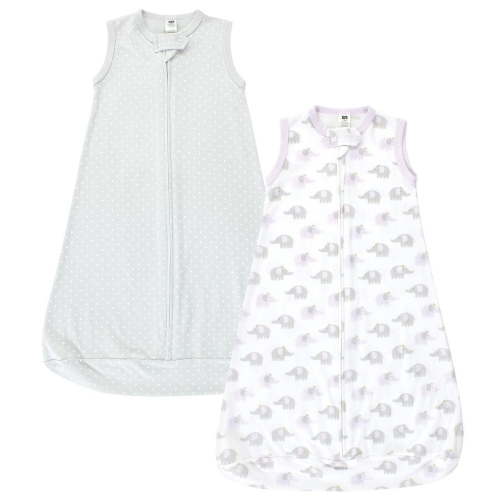 Hudson Baby Infant Girl Cotton Long-Sleeve Wearable Sleeping Bag, Sack, Blanket, Lilac Elephants Sleeveless, 18-24 Months