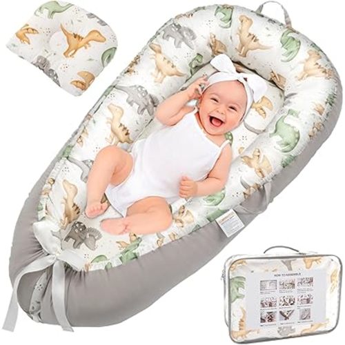 Baby Lounger Pillow for Newborn 0-24 Months, Portable Infant Lounge Cover in Floor for Boy Toddler, Dinosaur Organic Cozy Babies Pillows Nest for New Born Travel Essential