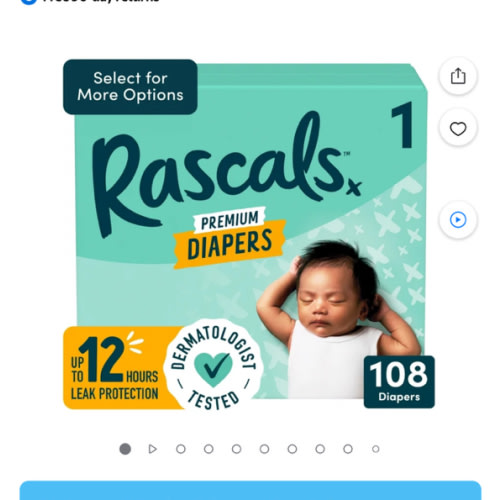 Rascals Premium Absorbent Baby Diapers Size 1, 108 Count (Select for More Options) - Walmart.com