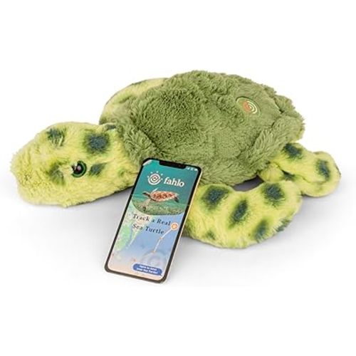 Fahlo Tracking Plush | Includes 12" Plush, Interactive 3D Tracking Map, and Wildlife Conservation Support | Eco-Friendly & Safe for All Ages | (Turtle)