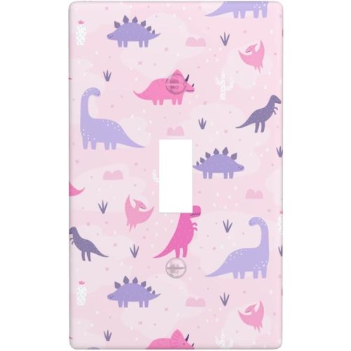 Single Toggle Light Switch Plate Cover Pink Dinosaur Wall Decoration Outlet Covers for Rooms Store