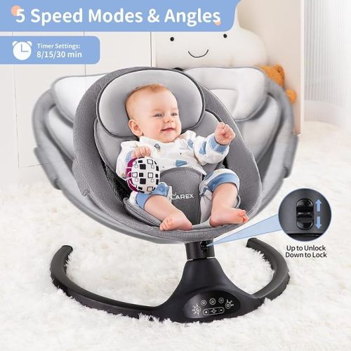 Baby Swing for Infants | Electric Bouncer for Babies,Portable Swing for Baby Boy Girl,Remote Control Indoor Baby Rocker with 5 Sway Speeds,1 Seat Positions,10 Music and Bluetooth (Black)